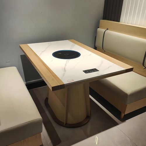 大理石岩扳火锅桌烤涮电磁炉一体无烟净化串串香饭店桌椅组合定制