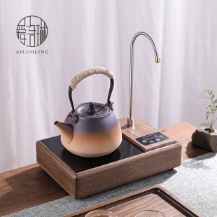 小型白茶煮茶器烧水泡茶炉 家用胡桃木上水电陶炉玻璃煮茶壶陶壶