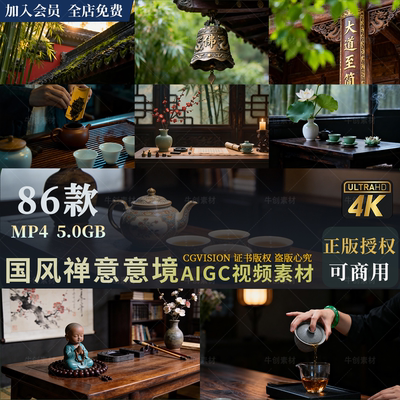 可商用国风禅意境古建筑中式庭院唯美空镜抖音自媒体高清视频素材