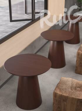 实木桌简约几约小户型圆形桌子V茶形脚咖啡厅奶简茶店蘑099菇子