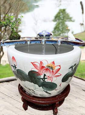 招财流水生财环水陶循瓷鱼缸循流水摆微件过滤增氧环石槽VJQ景观