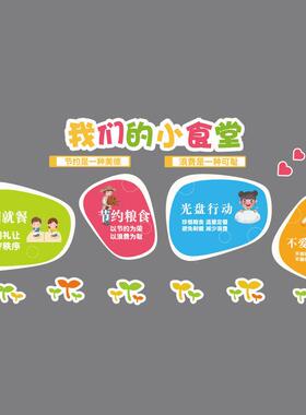 幼儿园食堂27925小托文化墙面贴饭班桌餐厅布置环创午管中心形小