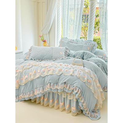 冬季保暖四牛件套绒床裙4套ESF雕花奶绒被罩珊瑚绒加厚夹件棉床罩