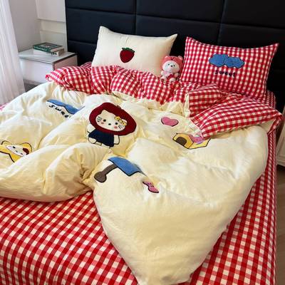 可少女爱被心水洗棉床上四件套225新款毛巾绣WYN81025套床0单人宿