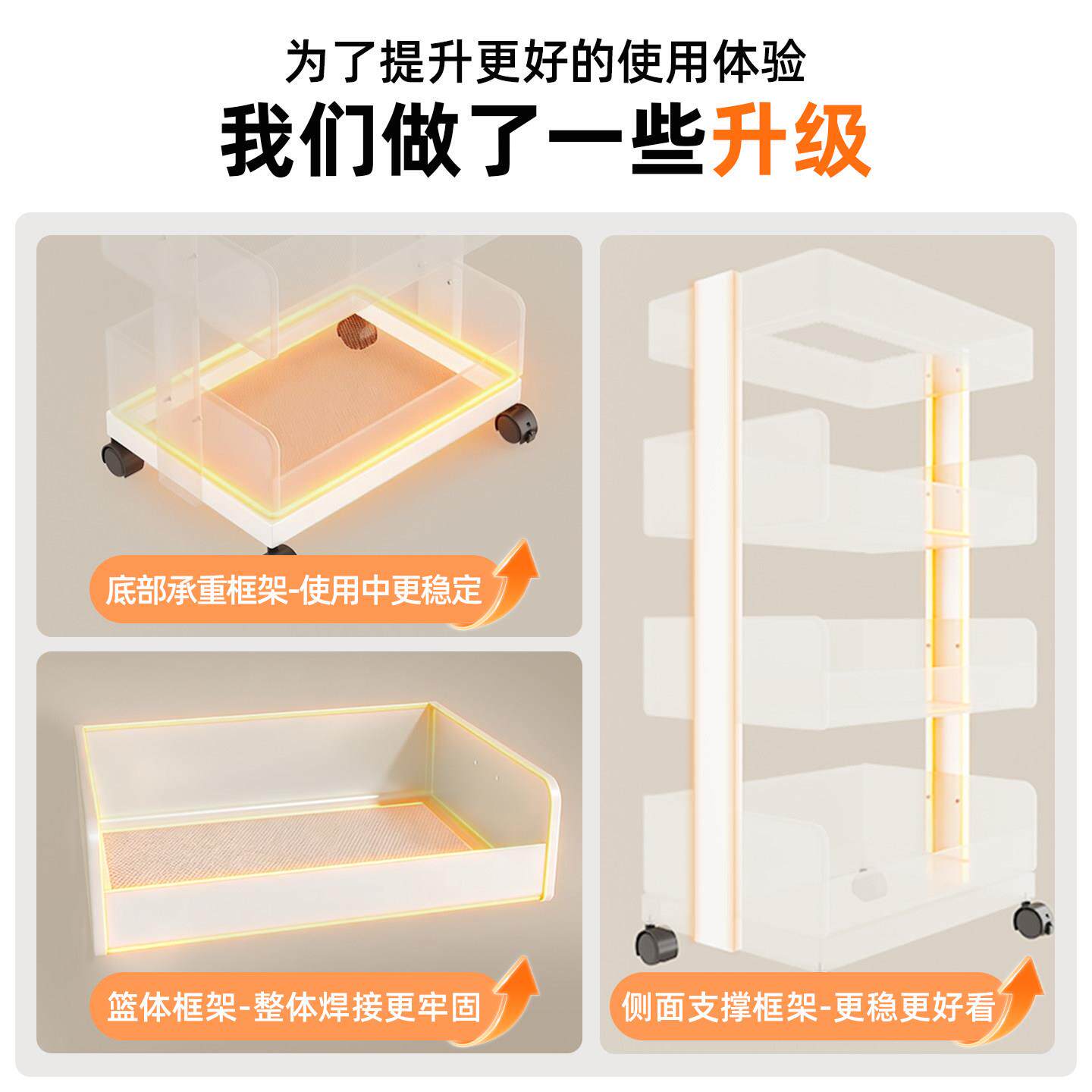 厨房放小推食置物架多层厨房置物架收纳架厨菜房储车物零小推车
