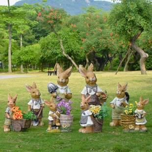 户J 景饰园 G7417外彷真动树物兔子花缸工脂艺雕塑摆件花园庭院装