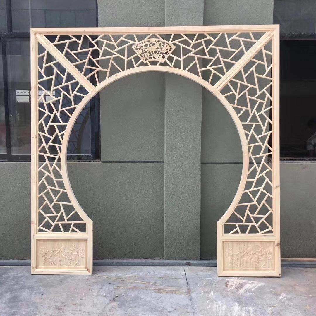 新中式园ALO形月洞门实木仿古厅月亮门博古架医圆拱门客中隔馆屏