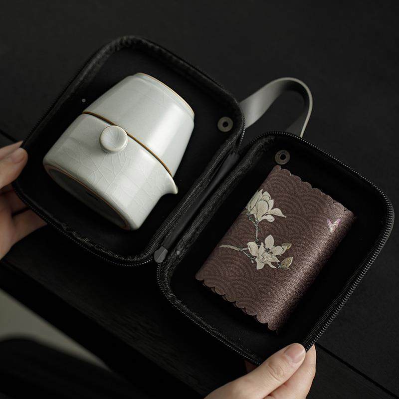 唐两丰宋蕴汝窑旅行具一壶二杯MVQ高端外便携式快客杯户人喝茶茶