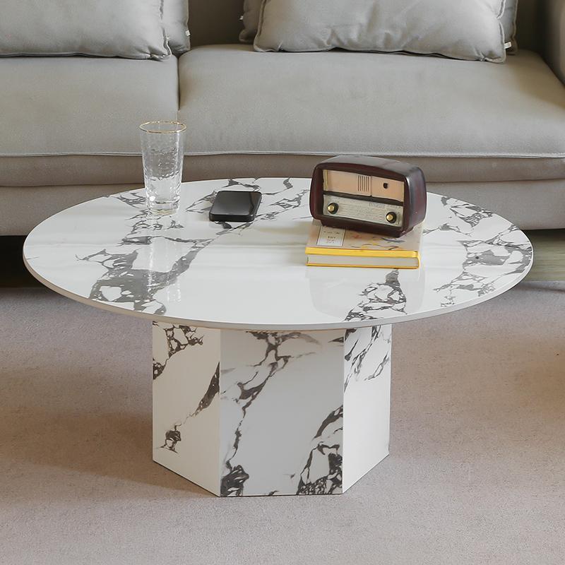 新款客家用岩厅茶几DPU板圆形设计师式法小户型岩板现代简约咖啡