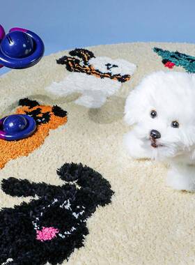 X通东京艺术家合DT0671作爱款狗狗形地毯可儿童卧圆室卡床边毯