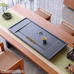 茶盘石盘新款家茶用仿乌具金石一体带排水茶客茶厅办公110室台茶