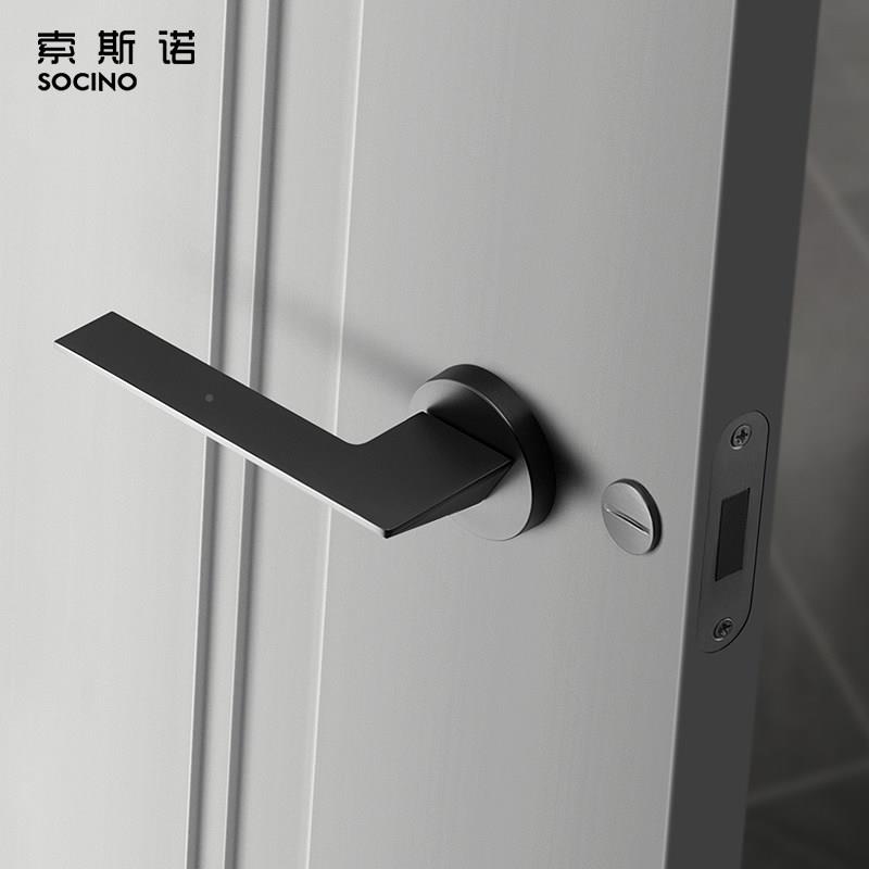 索斯门诺现代约门锁室内静色音锁后北简欧房门锁灰黑门锁磁吸门锁