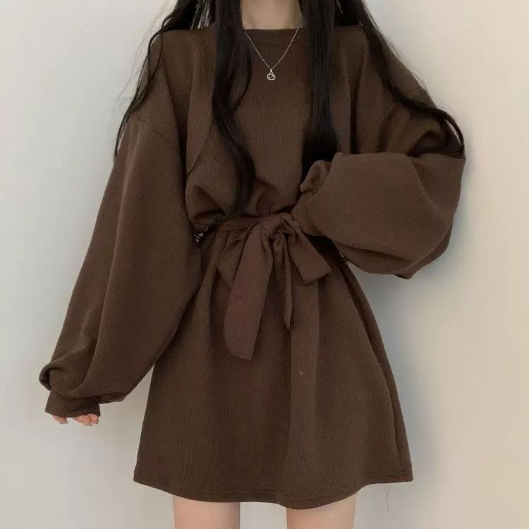 收腰a字连衣裙秋冬森系初恋裙温柔甜美学生连衣裙过膝超仙小个子