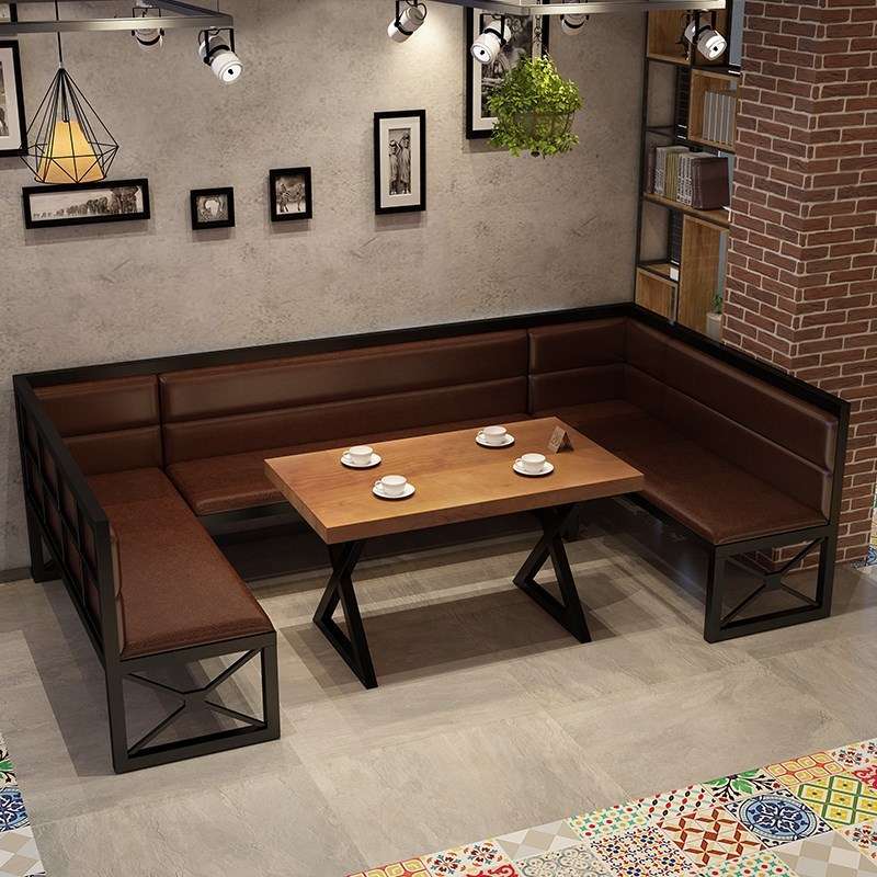 网红咖啡奶茶店卡座沙发组合复古酒吧ktv卡座工业风休闲实木桌椅