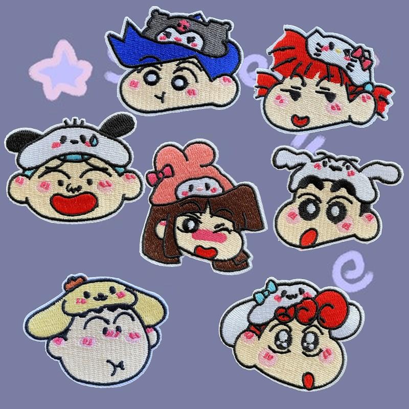 自粘款三丽鸥小新动漫kt猫人物防绿茶卡通羽绒服衣服包补丁布贴