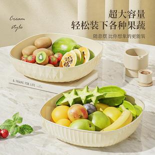奶油风客厅果盘高颜值家用大容量零食糖果收纳加厚耐摔沥水水果盘