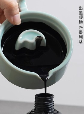 玉水湖墨池砚台毛笔书法专用火锅砚台天然原石墨砚墨汁带盖文房墨