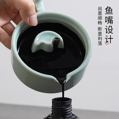 玉水湖墨池砚台毛笔书法专用火锅砚台天然原石墨砚墨汁带盖文房墨