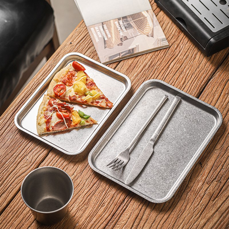 复古做旧长方形茶水杯餐盘工业风咖啡厅收纳小托盘不锈钢甜品蛋糕