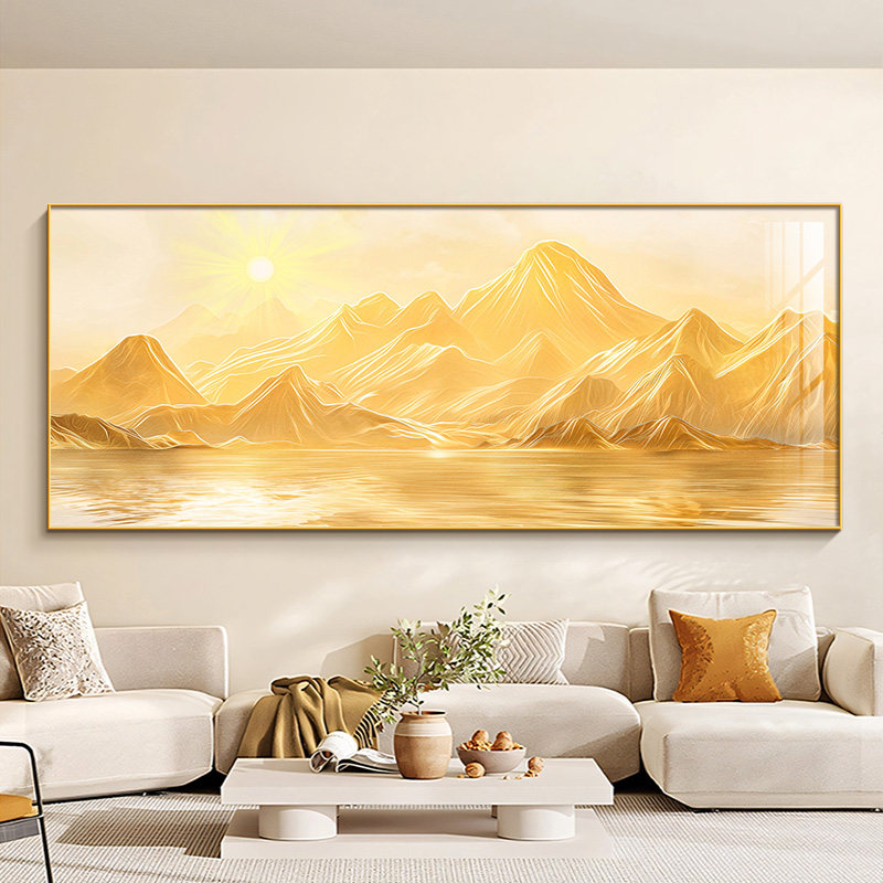 日照金山电视背景墙装饰现代山水画靠山图级感客厅大幅挂画