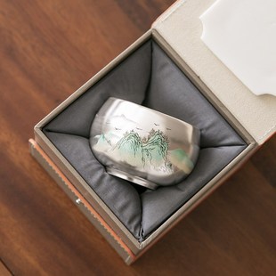 家用高端功夫茶具.个人喝茶杯 陶瓷鎏银主人杯大容量单杯中式