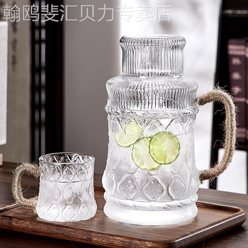 覆古麻绳玻璃冷水壶耐高温家用冷水壶杯子套装高颜值泡茶壶大容量