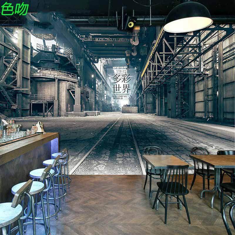 3d立体延伸空间墙纸壁画酒吧网吧工业风背景墙壁纸餐厅剧本杀墙布