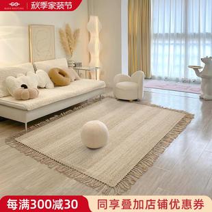 手工天然流苏羊毛地毯ins奶白现代简约客厅家用卧室床边垫茶几毯