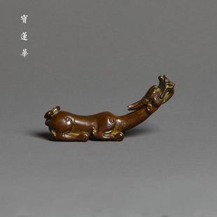 实心铜茶枕茶拨架插线香器 螭龙铜搁架香插 毛笔搁铜镇纸茶玩摆件