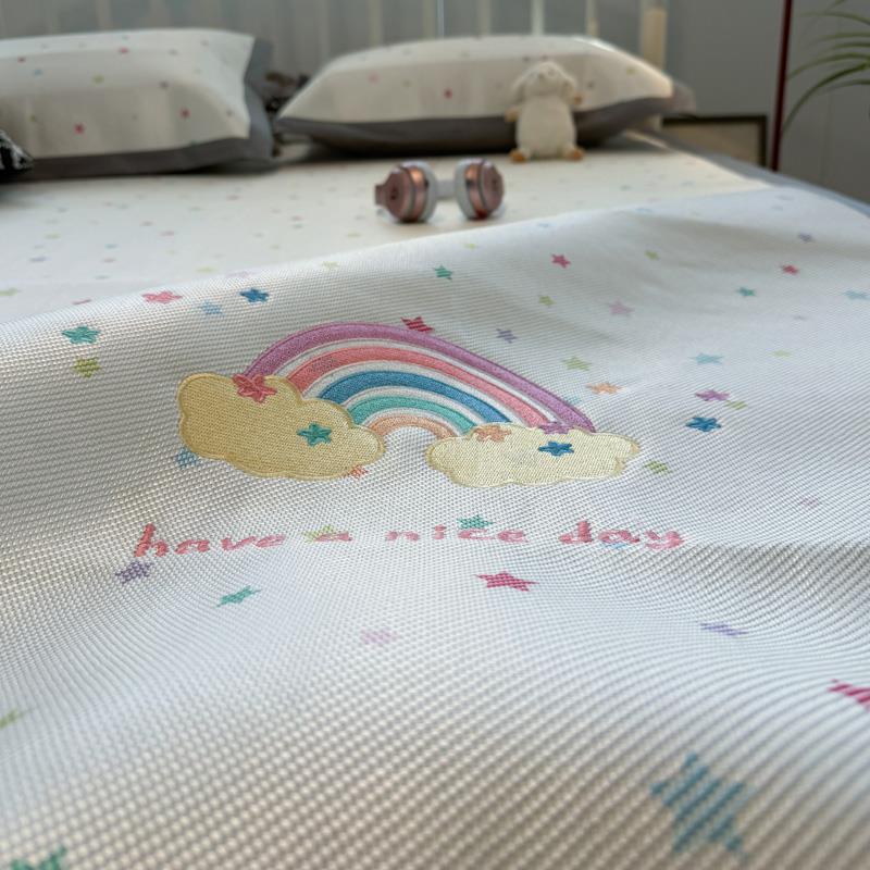 刺绣彩虹夏季可机洗冰丝凉席三件套冰藤席冰丝席空调软席子1.2m床