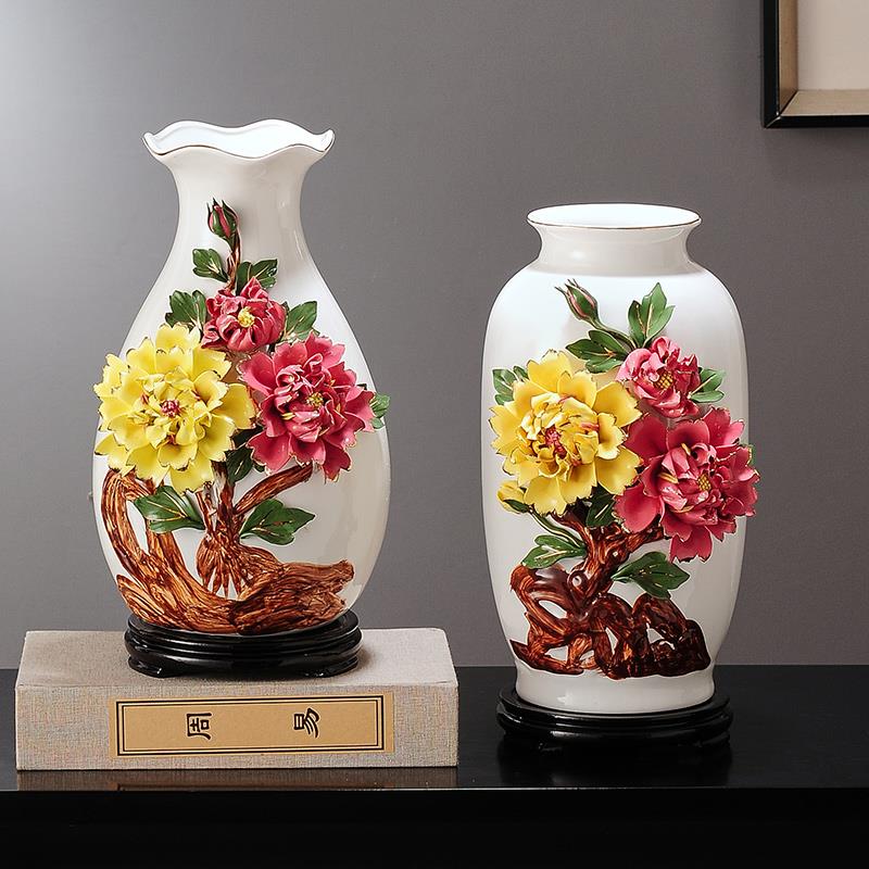 景德镇新中式陶瓷花瓶客厅摆件插花手工瓷器电视柜玄关家居装饰品
