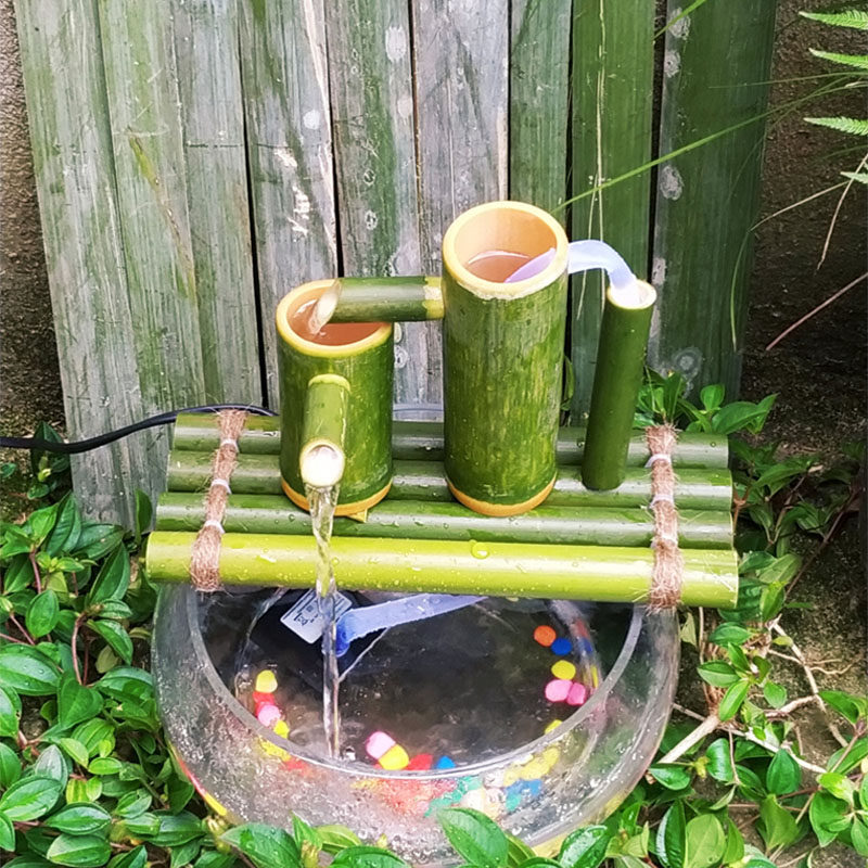 竹子流水器 石槽鱼缸鱼盆过竹排增氧器 水景喷泉空气加湿器
