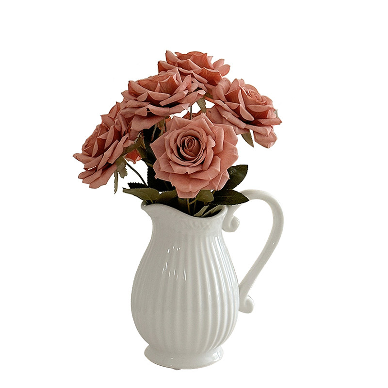 7头把束卷边角玫婚庆花墙插花家居商店装饰卡布奇诺玫瑰花仿真花