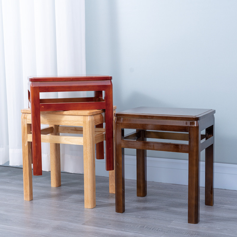 全实木加固方凳家用凳重叠板凳古筝凳饭桌凳胡桃色凳面馆凳木凳