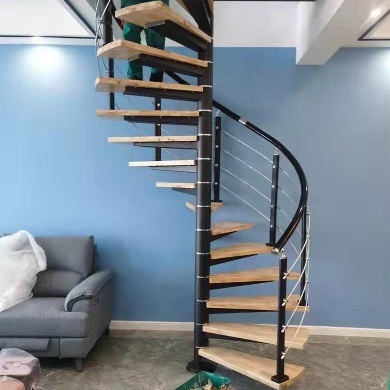 阁楼家用室内跃层钢木定做实木踏步楼梯旋梯踏板钢架公寓旋转楼梯