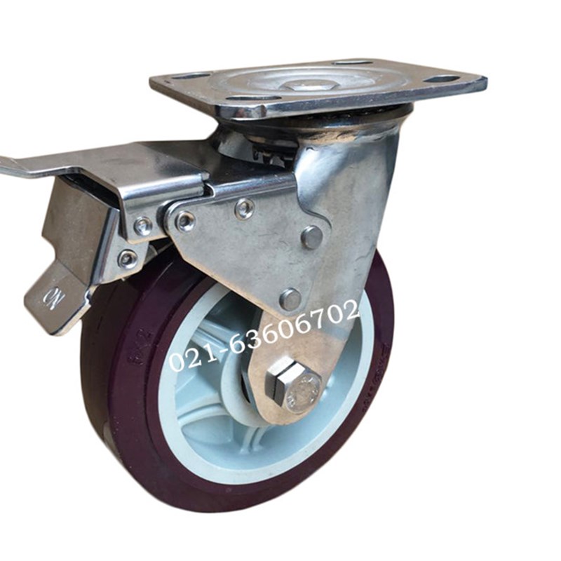 x2超重型聚氨脂万向轮带刹车脚轮耐腐蚀工业手推车轮子