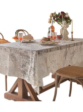 法式蕾丝复古桌布长方形餐桌盖布绣白色高级感茶几垫in风欧式