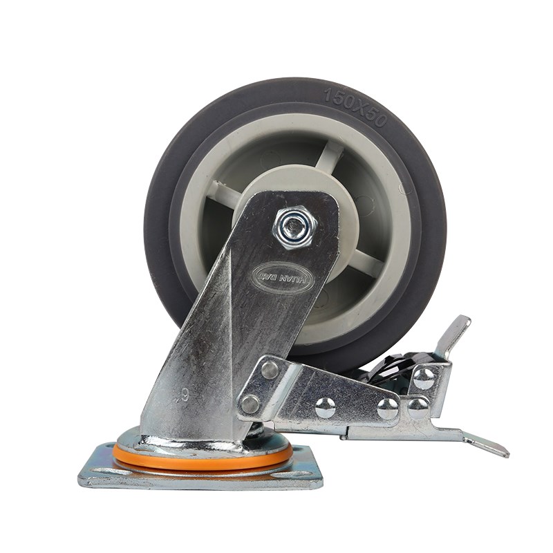 5寸防滑耐磨承重静音软橡胶带刹车重型转向脚轮万向轮轮子单轮