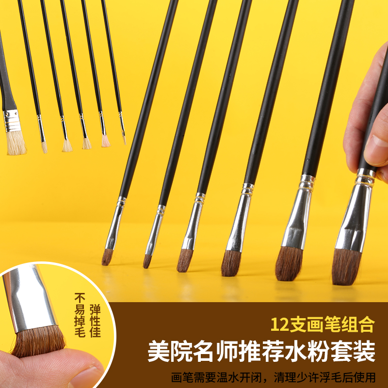 文萃水粉颜料装2色学生美术生专用画画初学者色彩儿童安全水洗水