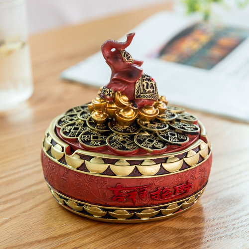 实用家居日用品礼品大象中式个性时尚创意大号烟灰缸带盖摆饰