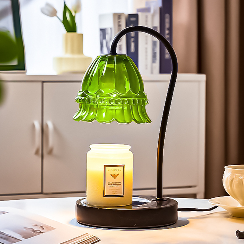 复古翡翠色铃兰香薰无火融蜡灯卧室定时床头装饰台灯氛围调光夜灯