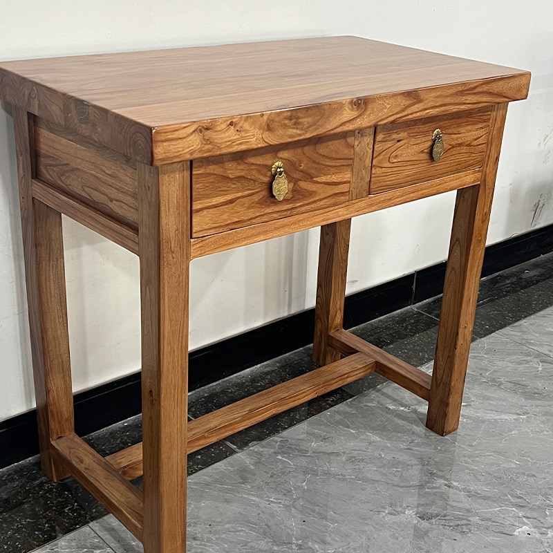 书桌实木老榆木桌子带抽屉老式儿童学习桌5cm宽电脑桌家用办公桌