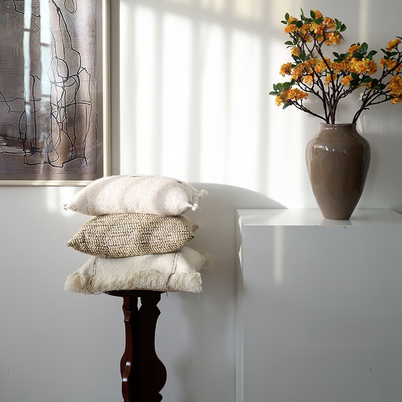 Buzi 现代极简抱枕棉麻加厚靠垫诧寂风腰枕床头大靠背侘寂风民宿
