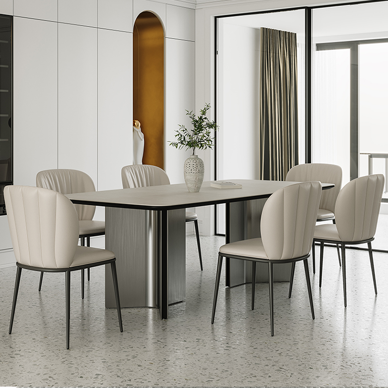 意式极现代岩板餐桌椅侘寂风长方形小户型家用餐桌设计师