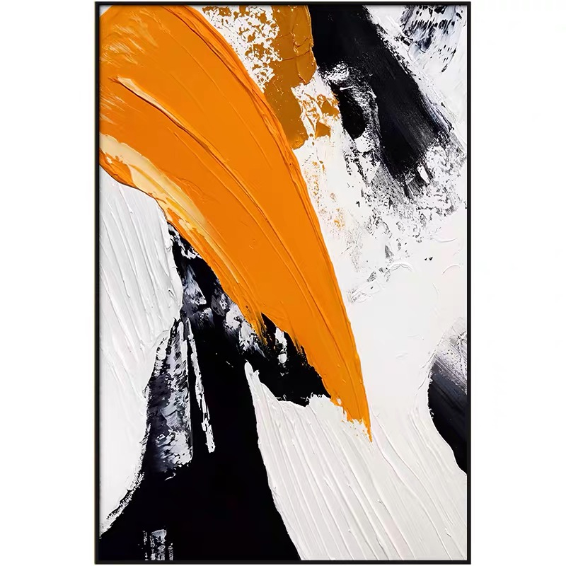手绘油画立体抽象黑白橙装饰画过道背景墙壁现代落地画客厅餐厅画图片