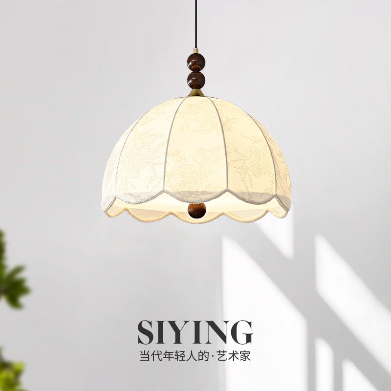 法式中古风卧室主灯复古餐厅吧台灯侘寂风民宿设计师床头布艺吊灯