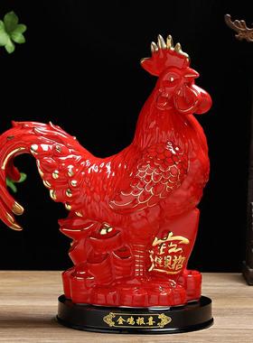 陶瓷招财鸡开业镇宅风水红黄白色家居装饰客厅电视柜大公鸡摆件