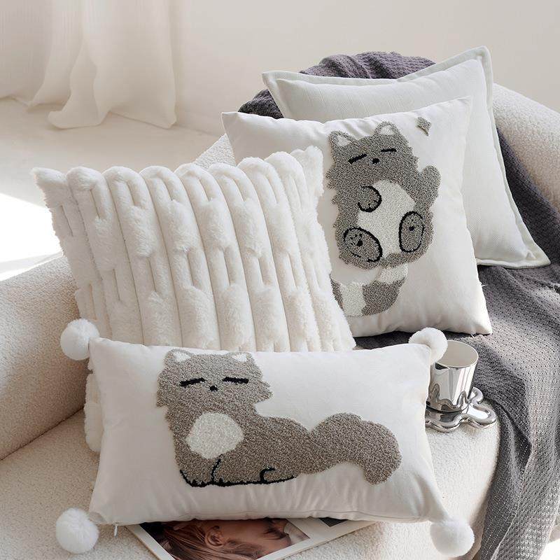 卡通儿童抱枕套猫咪北欧简约ins风客厅轻奢民宿沙发床头靠垫靠枕