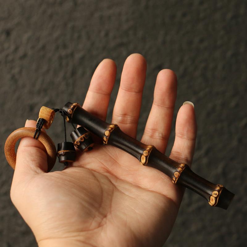 精品纯手工制作天然满钉老紫竹鞭手把件竹制小挂件手持《节节高》