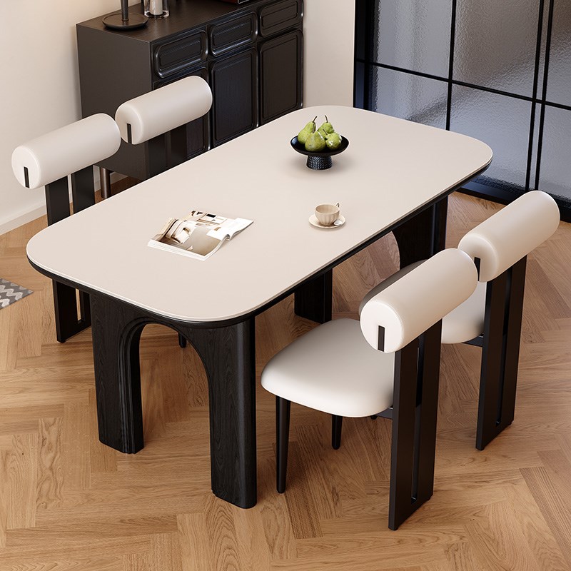 馨佰利岩板餐桌椅组合2024新款家用小户型客厅长方形复古风吃饭桌